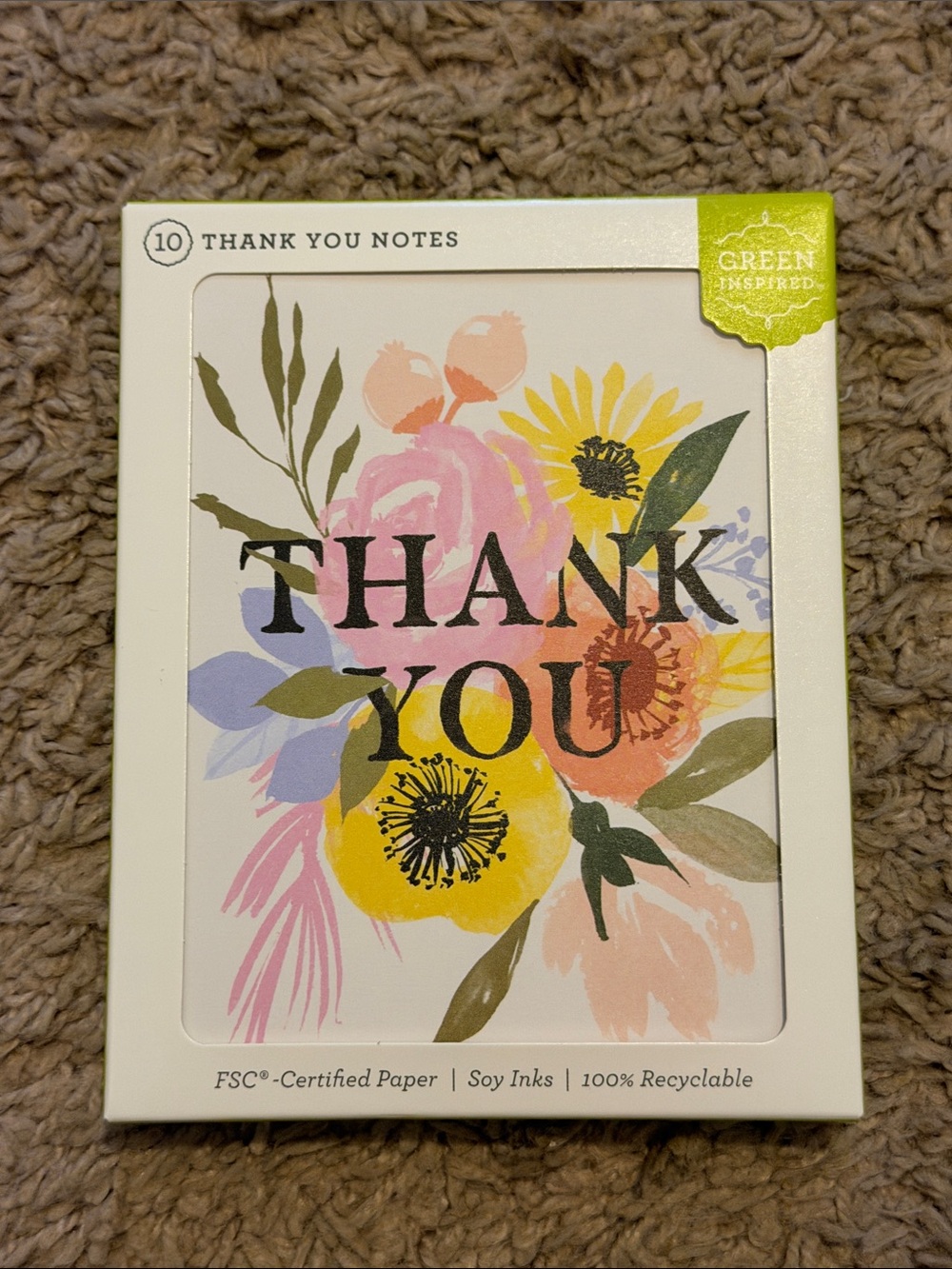 Green Inspired Floral Thank You Cards in Pink, Yellow, Green